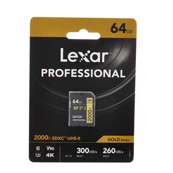 SDXC 64GB Lexar Professional 2000x 128GB SDHC/SDXC UHS-II Card GOLD LSD2000064G-BNNNG