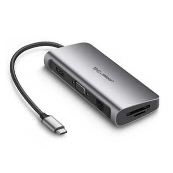 Cáp USB C to HDMI + VGA + USB 3.0 + LAN 1Gbps + Card Reader Ugreen 40873
