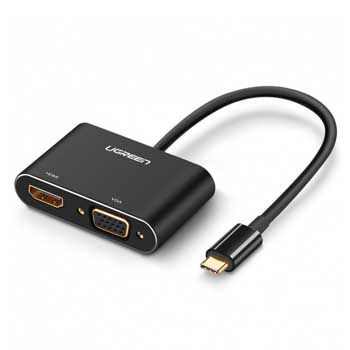 Cáp chuyển USB Type C sang VGA+HDMI 4k Ugreen 50505 Hỗ trợ sạc PD Power ( song song 2 màn hình)