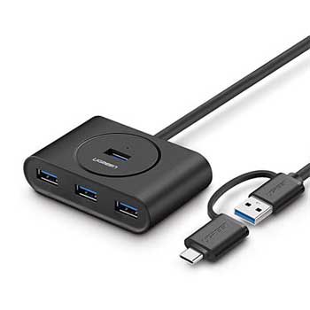 Hub USB 3.0 + USB TYPE-C 3.1 4 Cổng Ugreen 40850 (Dây dài 1m, Black) hỗ trợ OTG