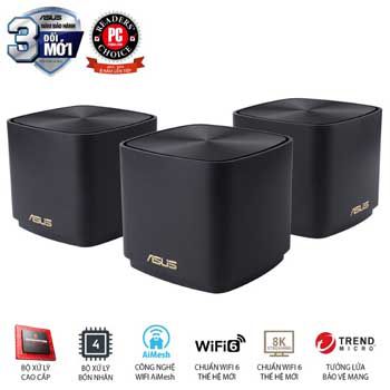 Thiết bị phát Wifi ASUS XD4 (W-3-PK) ZenWiFi AX Mini DÀNH CHO SMART HOME (Màu đen / Màu trắng)